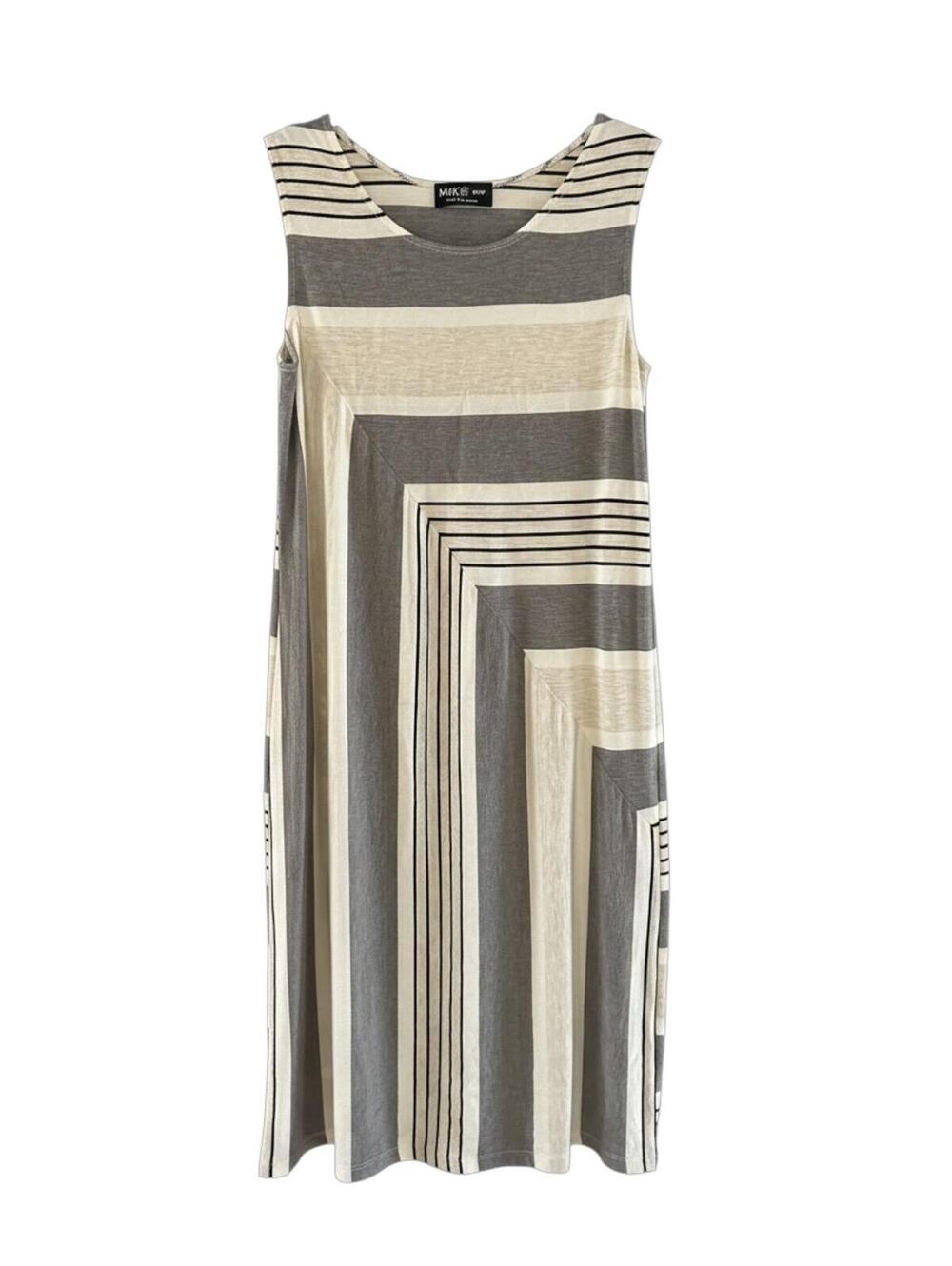 Miik Canada Geometric Stripe Sleeveless Midi Dress XS Neutral Minimalist